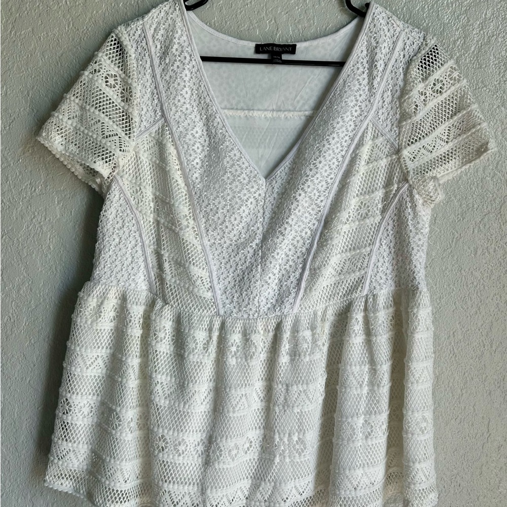Lane Bryant White/off white Crochet Lace Peplum top 14/16